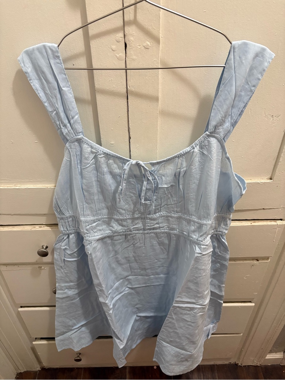 NWT Gap XXL Light Blue Tie-Front Defined-Waist Cotton Blend Babydoll Dress